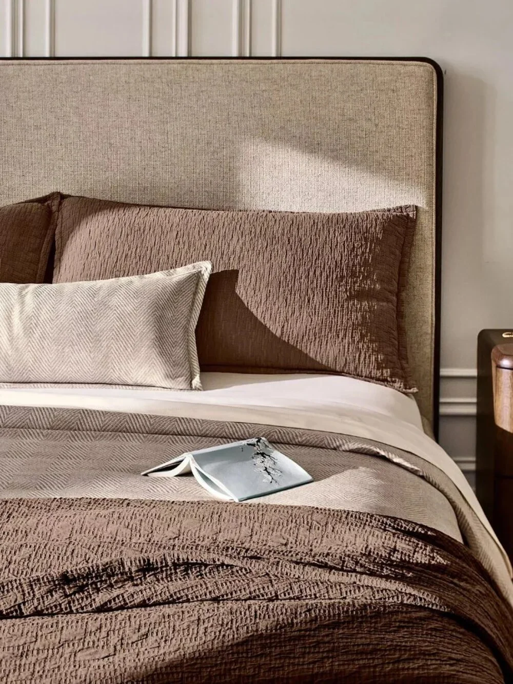 Hudson Park Truffle Brown Textured Italian Matelasse King Coverlet Cotton Italy
